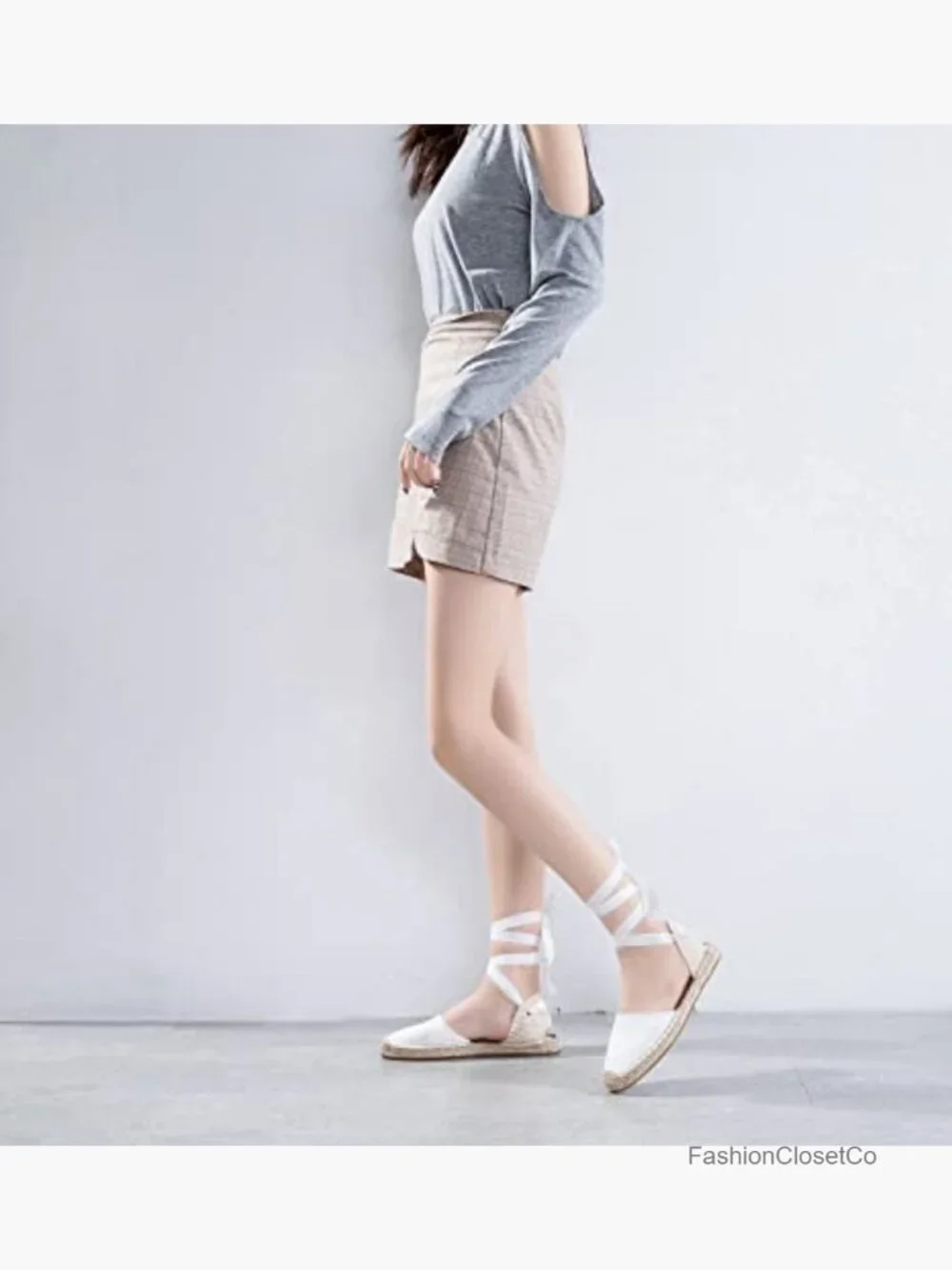 Classic Lace Up Ankle Wrap Espadrille Flat Sandals Closed Toe Canvas
